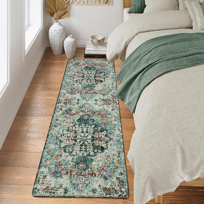 Lahome Reine Bohemian Floral 2x6 Washable Hallway Runner Rug, Non Slip Kitchen Laundry Hallway Rug Runner, Pet Friendly Bathroom Indoor Carpet Runners for RV Camper Entrance Bedroom