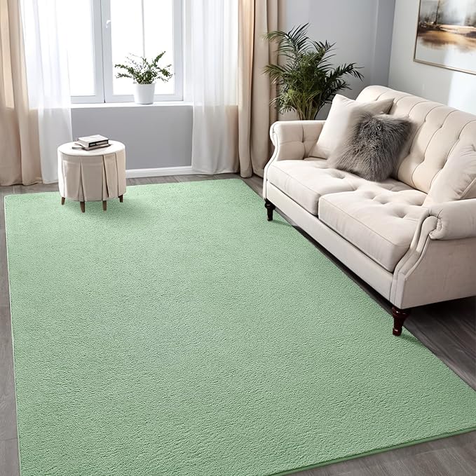 5x7 Sage Green Area Rug Modern Aesthetic Minimalist | Washable Memory Foam, Low Pile Non Slip Indoor Carpet for Living Room Bedroom Office Classroom College Dorm Room Home Decor