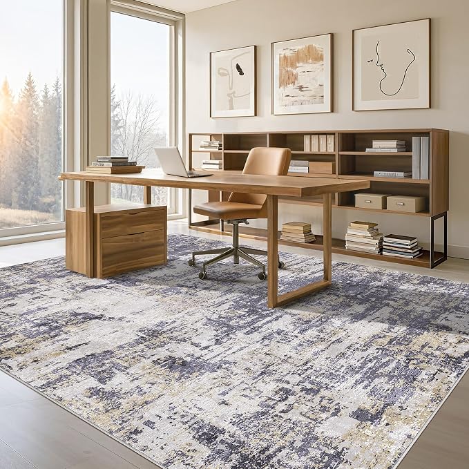 Tortania Area Rug Living Room Rugs - 8x10 Modern Abstract Neutral Large Soft Thin Rugs - Non Slip Indoor Carpet for Bedroom Dining Room Office Nursery Home Floor Decoration - Purple