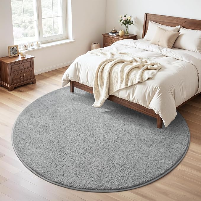 Keeko Round Area Rug 4ft for Living Room Bedroom,Soft Washable Circle Rug | Modern Indoor Memory Foam Rugs Low Pile Non Slip Carpet for Kids Dorm Room Entryway Kitchen Home Decor Grey