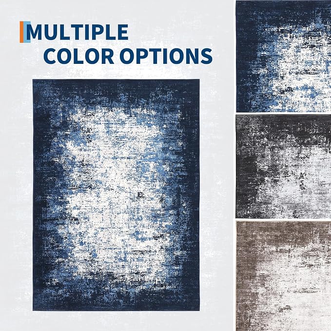 GarveeHome 3x5 Entryway Rug Washable Modern Abstract Small Blue | Non-Slip Backing, Stain-Resistant Low Pile Floor Cover, Colorful Indoor Mat, Bedroom, Kitchen, Laundry