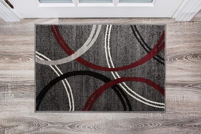 Rugshop Wavy Circles Modern Non-Shedding Accent Area Rug Red 2' x 3' | Rectangular, Size 2' x 3', Living Room, Bedroom, Dining Room, Home Office, Kitchen, Entryway, Hallway, Nursery, Kids Room
