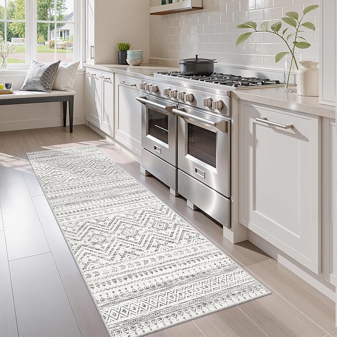 Miukiki Washable 2x5 Runner Rug Hallway Non Slip Kitchen Runner Grey | Machine Washable Long Floor Runner for Hallway Entryway Laundry Room Living Room Bedroom, Stain Resistant Indoor Carpet 2'x5'
