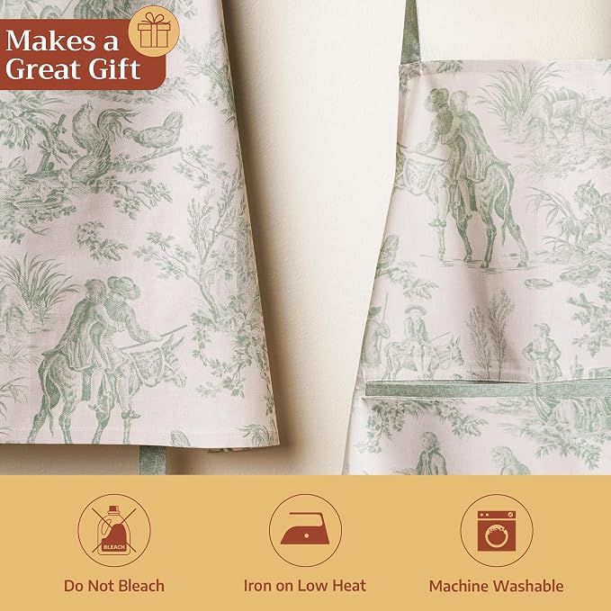Maison d' Hermine Aprons for women with Pocket 100% Cotton (27.50"x31.50") | Adjustable Neck Strap & long ties Apron Men Chef Wedding Cooking Gardening Server Maid