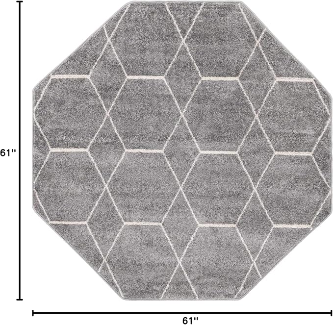 Unique Loom Trellis Frieze Collection Area Rug - Geometric (5' Octagon, Light Gray/ Ivory)