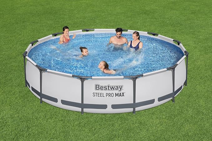 Bestway Steel Pro MAX Frame Pool Set with Filter Pump, Diameter 366 x 76 cm, Light Grey, Round
