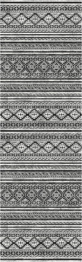Washable Area Rugs 2'6'' x 8' - 1/6 Thick - Moroccan-Inspired -Stain & Water Resistant Non-Slip - Resistant Rug for Living Room, Bedroom, Nursery, Pet & Child Friendly (Black)