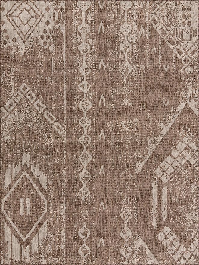 Unique Loom Outdoor Bohemian Collection Area Rug - Anthro (9' x 12' Rectangle, Brown/ Ivory)