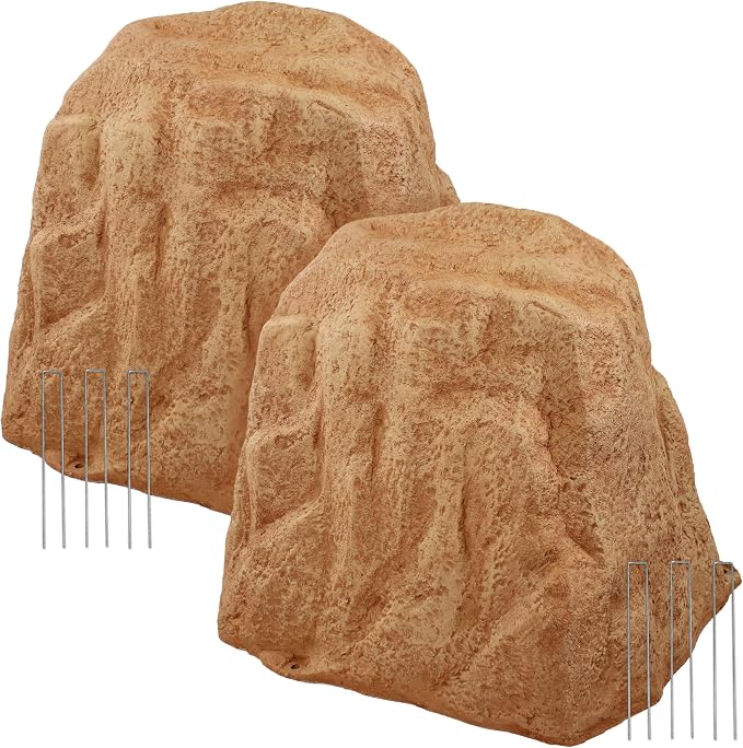 Sunnydaze 21.5” H Large Faux Landscape Rock Cover - Lightweight Polyresin Fake Rock Well Pump Cover for Outside – Realistic Natural Texture – Sand – Set of 2