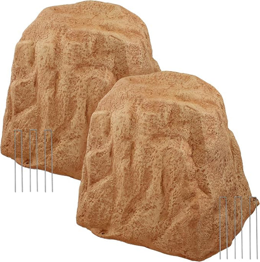 Sunnydaze 21.5” H Large Faux Landscape Rock Cover - Lightweight Polyresin Fake Rock Well Pump Cover for Outside – Realistic Natural Texture – Sand – Set of 2