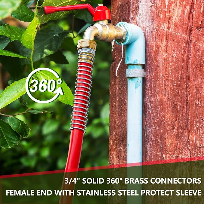 5/8" Garden Hose 75ft, -40℉ To 190℉ Hot/Cold, Heavy Duty,Flexible, 300psi Working, 1000psi Burst, 3/4" Brass Fittings with Hose Protector Coil Spring for Outdoor,Yard, Farm