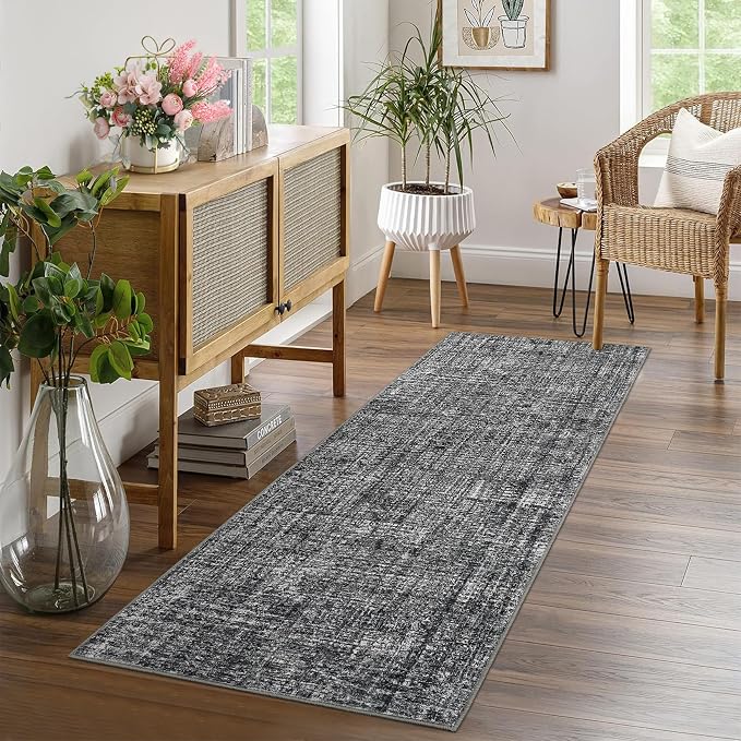 Garvee Solid Runner Rug 2x6 Washable Runners for Hallways Grey | Non Slip Kitchen Rugs, Modern Faux Wool Entryway Bathroom Rug Runners, Modern Abstract Rugs for Laundry Room Kitchen Bedroom