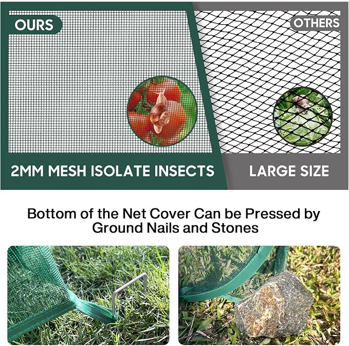 Pop Up Mesh Plant Cover, 35.4x35.4x38.2 Inch No Build Garden Netting Protection Against Insects, Raised Bed Cover for Barrier Against Insects for Vegetable Plant Fruit Animals