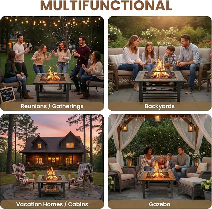 Fire Pit - 30-Inch Outdoor Firepit Table with Screen, Cover, and Poker - Outdoor Fire Pits for Backyard, Deck, Patio, or Porch by Pure Garden (Black)