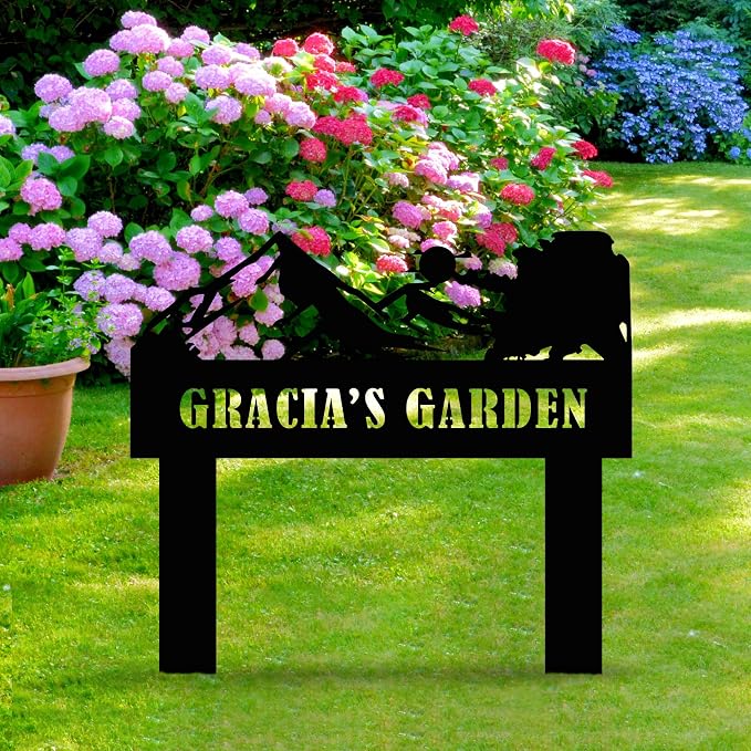 Personalized Garden Sign with Stake, Custom Mountain and Sun Metal Sign for Outdoor, Customized Large Metal Yard Decor, Lawn Art, Farmhouse Decor, Housewarming Gift