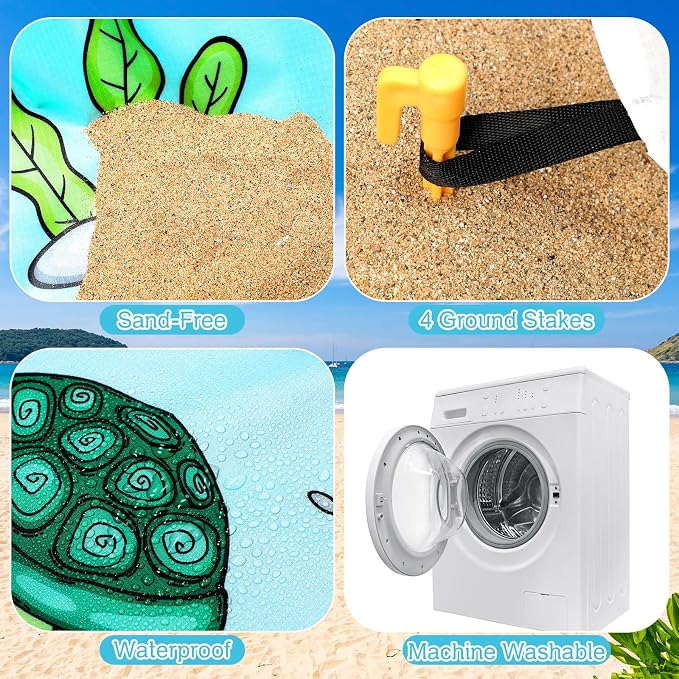Tondiamo Baby Beach Pool for Toddler Kids Waterproof Foldable, 6.6 x 6.6 ft | 2 in 1 Sandproof Play Blanket, Portable Outdoor Vacation Summer, Mini Splash Pad, Quick Setup with Drawstring