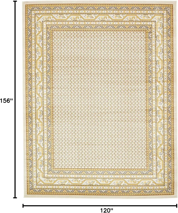 Unique Loom Williamsburg Collection Traditional Border with Dotted Center Area Rug, Rectangular 10' 0" x 13' 0", Beige/Yellow