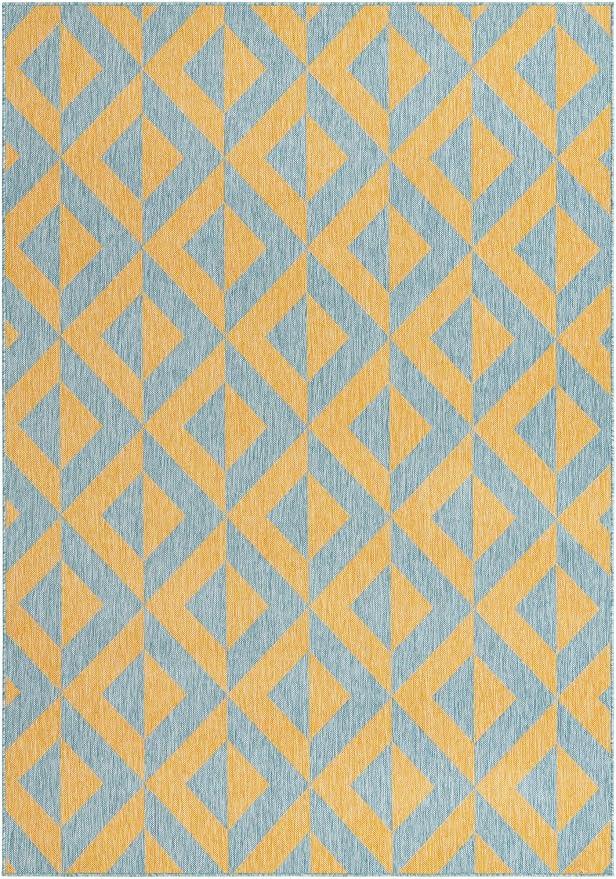 Unique Loom Jill Zarin Unique Loom Outdoor Collection Area Rug - Napa (7' 10'' x 10' Rectangle, Yellow and Aqua/Yellow)