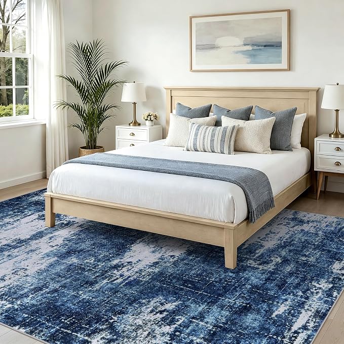 5x7 Washable Area Rug Modern Abstract for Living Room Bedroom Deep Blue | Soft Indoor Carpet,Anti-skid Backing,Water Repellent,Non-shedding, Suitable for bedroom dining farmhouse nursery home office