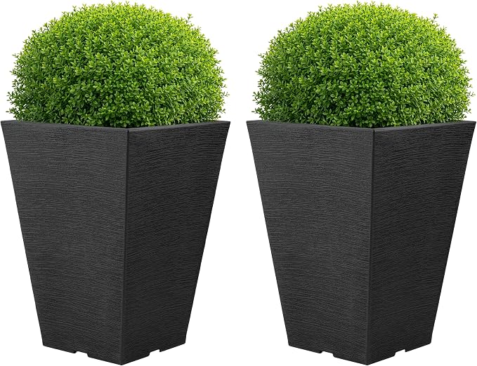 Large Outdoor Planters 2-Pack - 13.75-Inch Tall Planters for Outdoor Plants or Indoor Pots for Plants - Plastic Flower Pots for Patio, Entryway, or Front Porch Decor by Pure Garden (Gray)