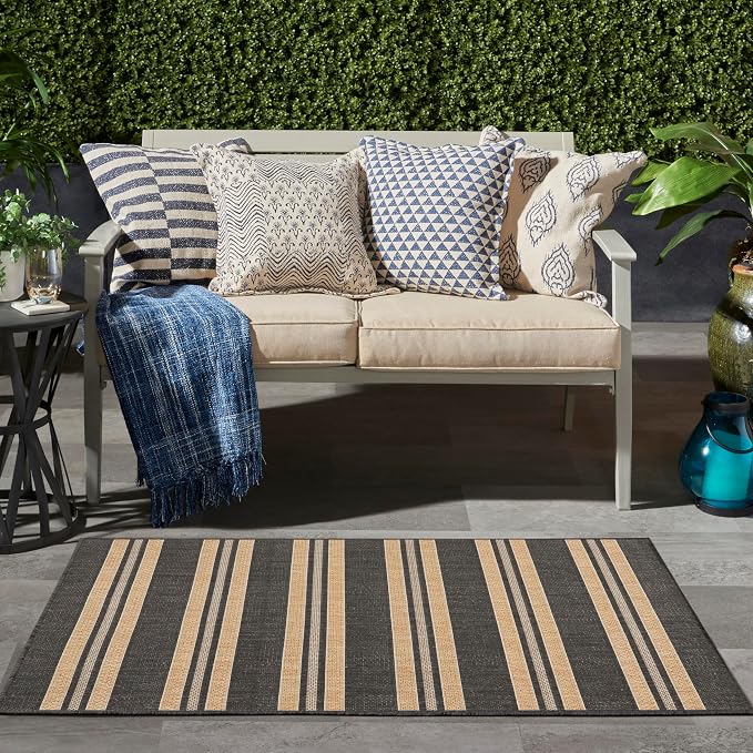 Nourison Home Horizon Indoor/Outdoor Charcoal 3' x 5' Area Rug - Easy Clean, Non Shedding, Bed Room, Living Room, Dining Room, Kitchen (3' x 5')