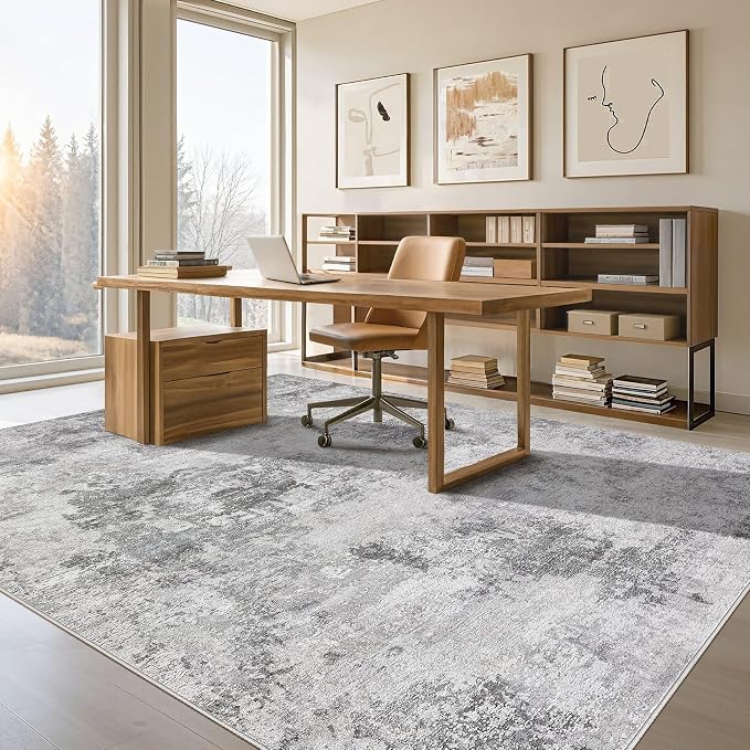 Tortania Washable 5x7 Area Rug for Living Room: Modern Abstract Neutral Large Soft Thin Rugs - Non Slip Indoor Carpet for Bedroom Dining Room Office Nursery Home Floor Decoration - Smoky Gray