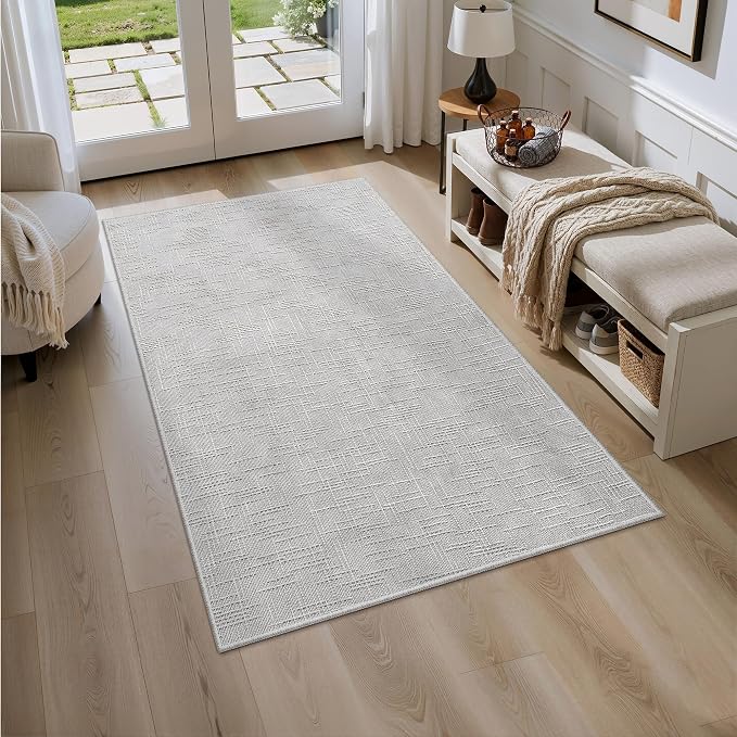 Valenrug 4x6 Area Rug Non Slip, High-Low Pile Washable Rug for Bedroom Grey | Soft Fluffy Textured Design, Non Slip & Lighweight, Folable, Stain Resistant Floor Carpet Rug for Living Room,Kitchen, Office