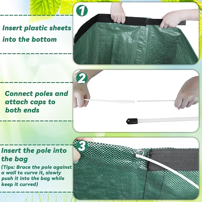 2 Pack 53 Gallon Reusable Leaf Bags, Lawn and Yard Waste Bags with Wide Opening, Foldable Garden Bags for Leaves and Grass Clippings