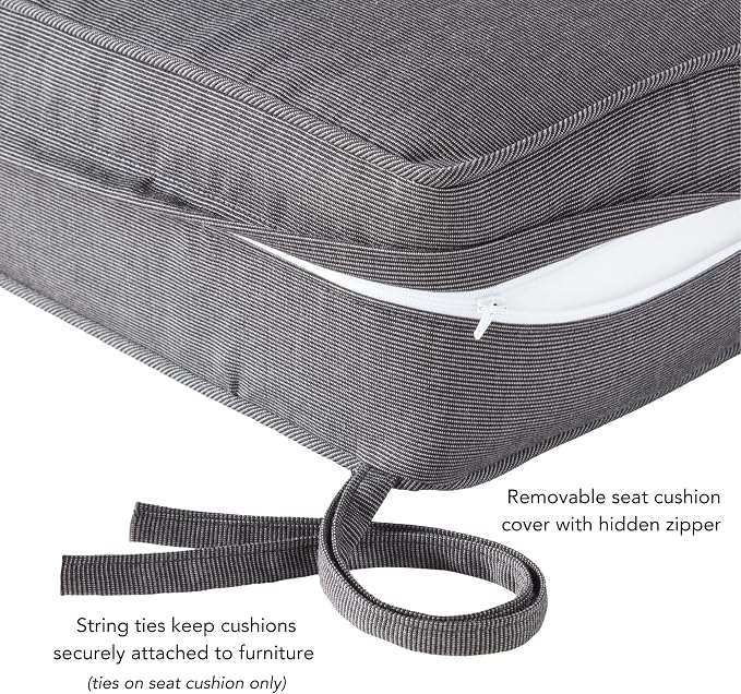 Sunbrella Deep Seat Cushion Set – Seat & Back Cushions for Patio Chairs, Sofas & Loveseats – Fade Resistant Outdoor Fabric, Ties, Zippered Cover, Cord Trim, Canvas Coal