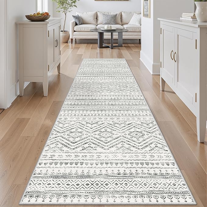 Miukiki 2x10 Runner Rug for Living Room Washable Non Slip Hallway Rug Grey | Soft Low Pile Machine Washable Long Floor Runner rugs for Kitchen Entryway Laundry Room, Foldable Indoor Carpet 2'x10'