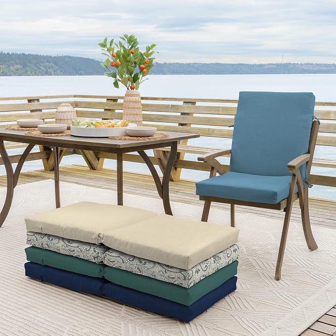 Arden 4-Pack Outdoor Patio Dining Chair Cushion, 20 x 44, Rain-Proof Seat Pad, Fade-Resistant Outdoor Cushion French Blue Texture