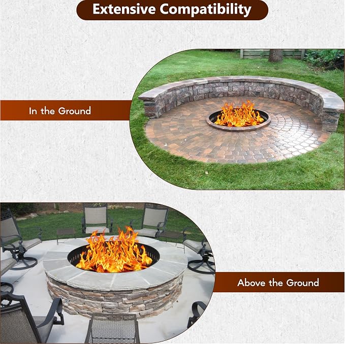 FEBTECH - 45" D Outdoor Fire Ring Liner - Steel Smokeless Firepit Insert | Heat Resistant Coated Fire Ring for DIY In-Ground or Above-Ground Setups, Bonfire Nights, Backyard Gatherings & Camping
