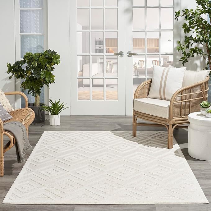 Nourison Home Versatile Ivory White 4' x 6' Area Rug - Easy Clean, Non Shedding, Bed Room, Living Room, Dining Room, Kitchen (4' x 6')