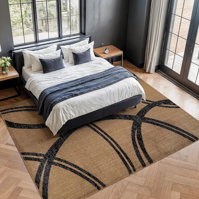 Rugshop Wavy Circles Modern Non-Shedding Area Rug Jute 7'10" x 10'2" | Rectangular, Size 7'10" x 10'2", Living Room, Bedroom, Dining Room, Home Office, Kitchen, Entryway, Hallway, Nursery, Bedside