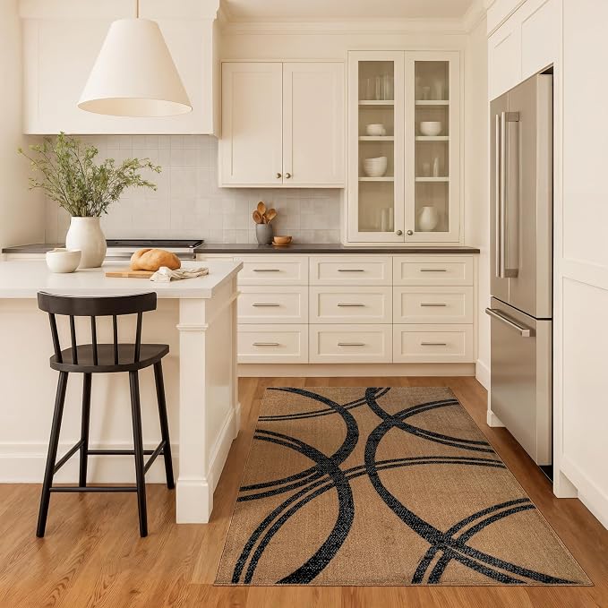 Rugshop Wavy Circles Modern Non-Shedding Area Rug Jute 3'3" x 5' | Rectangular, Size 3'3" x 5', Living Room, Bedroom, Dining Room, Home Office, Kitchen, Entryway, Hallway, Nursery, Kids Room