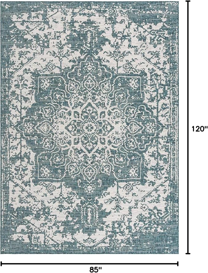 Unique Loom Jill Zarin Outdoor Collection Area Rug - Dubai (7' 1" x 10' Rectangle, Teal/ Ivory)