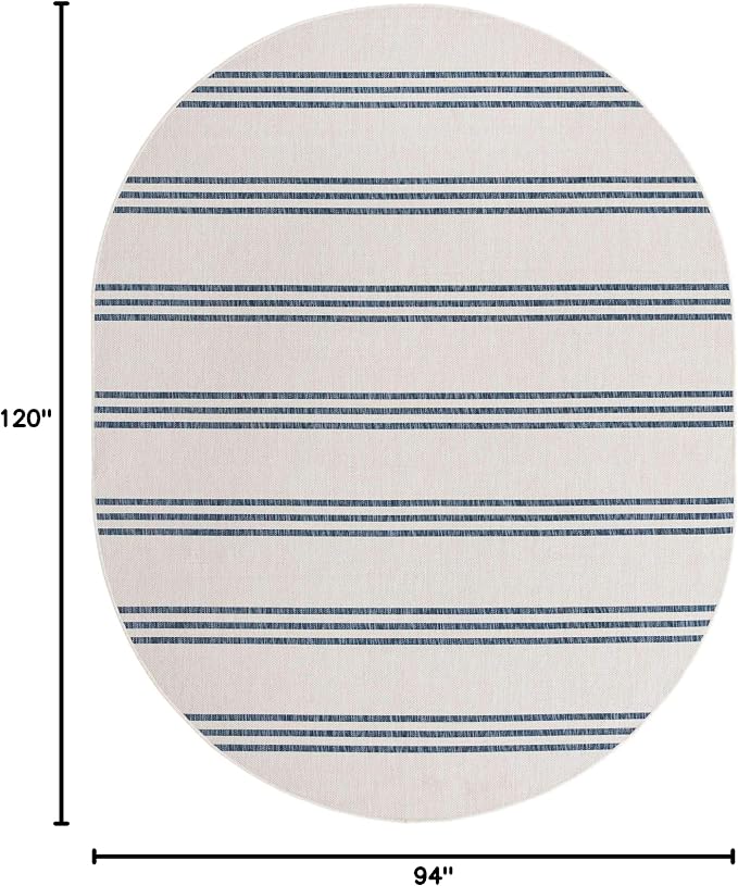 Unique Loom Outdoor Collection Area Rug - Anguilla (7' 10" x 10' Oval, Ivory/ Blue)
