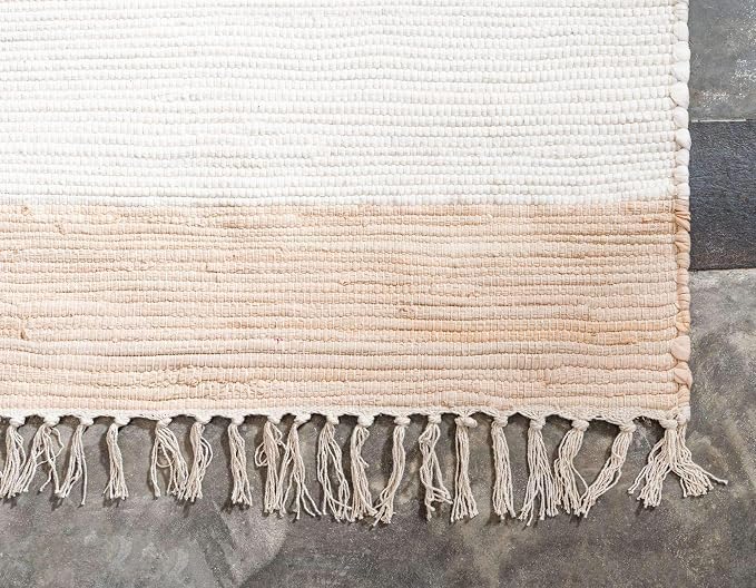 Unique Loom Chindi Rag Collection Area Rug - Striped (2' 2" x 12' 2" Runner, Beige/ Ivory)