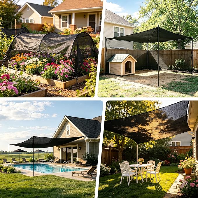 90% 10 X 20 FT Black Shade Cloth, Outdoor Woven Sun Shade with Grommets, Durable Sun Shade Netting Shading Antifreezing for Patio, Garden, Plants Cover, Greenhouse, Barns, Dog Kennel