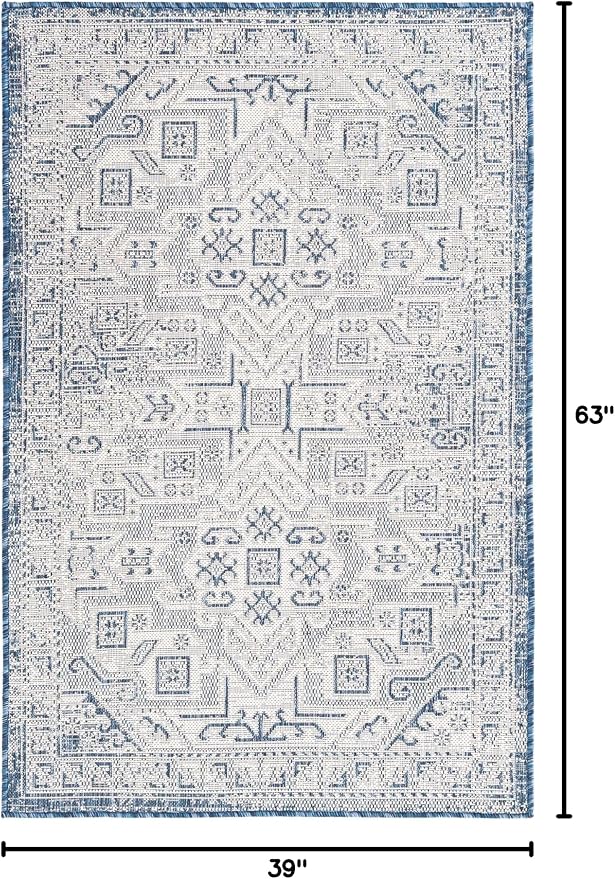 Unique Loom Outdoor Aztec Collection Area Rug - Coba (3' 3" x 5' 3" Rectangle, Blue/ Ivory)