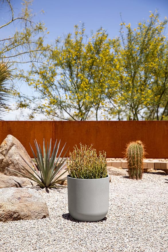 Veradek Mason Series Lima Planter - Round Planter for Indoor or Outdoor Porch/Garden | Made from Plastic-Stone Composite with Drainage Holes | Modern Décor for Succulents, Flowers, Small Plants