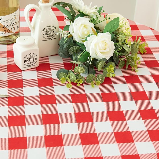 Waterproof Plaid Tablecloth Fabric - Round 25 Inch Classic Gingham Checker Table Cloth for Indoor/Outdoor Use - Buffalo Table Cover for Picnics, BBQs, and Parties