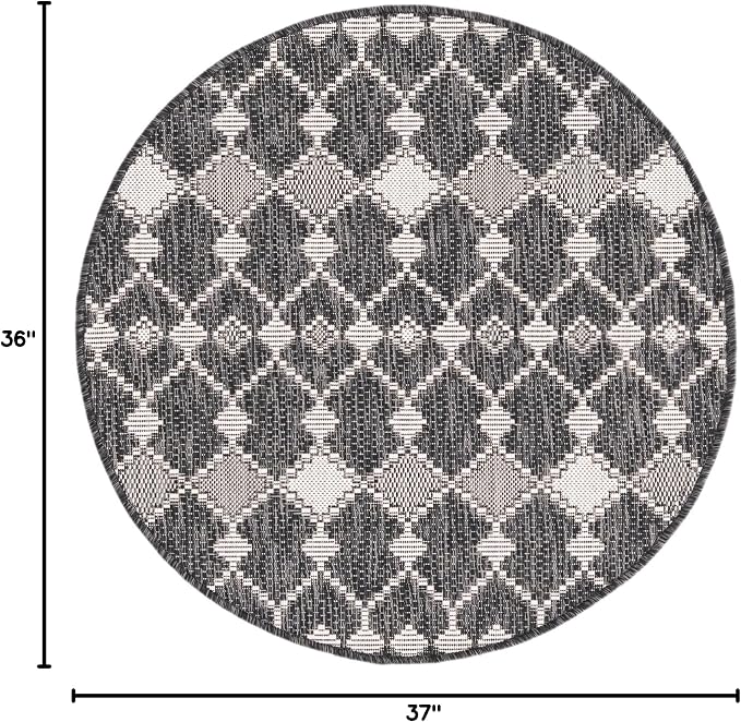 Unique Loom Outdoor Trellis Collection Area Rug - Traliccio (3' Round, Charcoal/ Ivory)