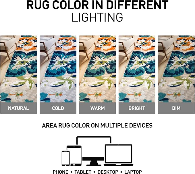 Rugshop Multi Bergamo Floral Indoor/Outdoor Area Rug Machine Washable for Patio, Balcony and Entry, 4' x 6'