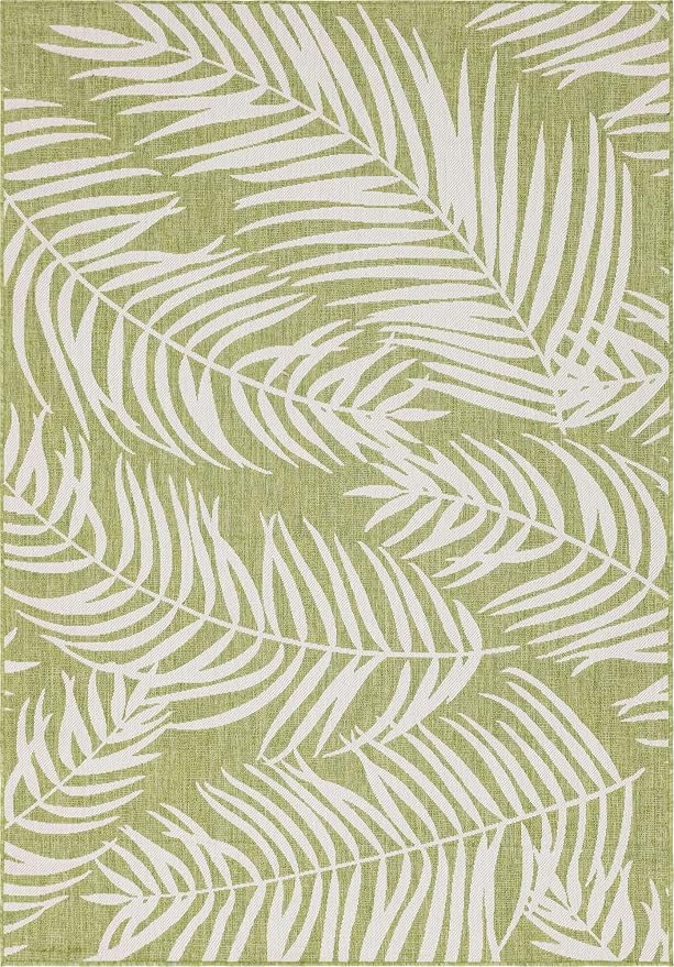 Unique Loom Outdoor Botanical Collection Area Rug - Palm (7' 1" x 10' Rectangle, Green/ Ivory)