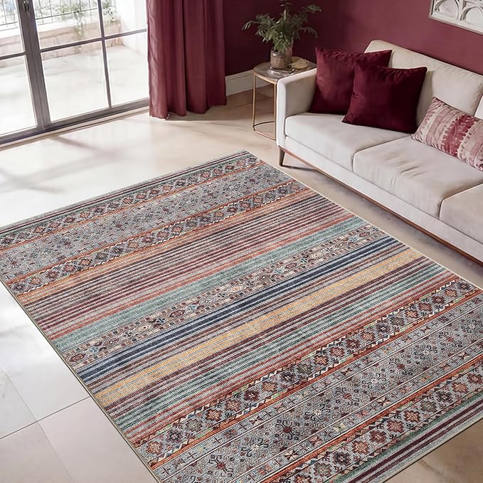 Keen Home Design Vintage Washable Entryway Rug, Non-Slip Low Pile, 3x5 | Machine Washable Cotton Chenille, 0.25In Low Pile, Rubber Non-Slip Back; Entryway, Kitchen, Bathroom, Bedroom