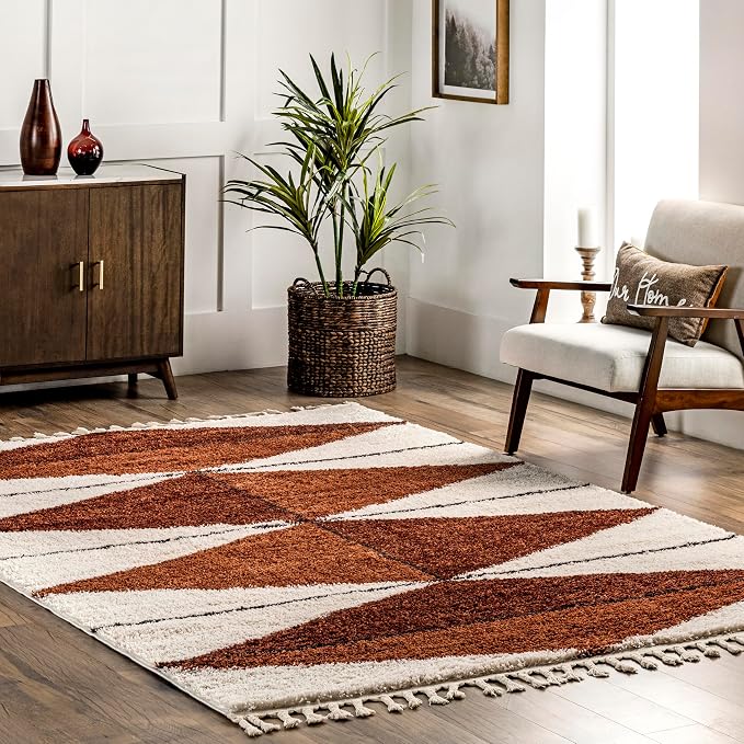 nuLOOM Kali Shaggy Diamond Tassel Area Rug - 3x5 Accent Shag Rug Modern/Contemporary Rust/Ivory Rugs for Living Room Bedroom Dining Room Nursery Entryway | Nuloom Kali Diamond 3' x 5' Accent Shag Rug for Living Room Bedroom Dining Room Nursery Entryway...