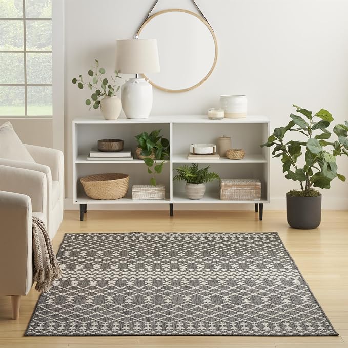 Nourison Home Positano Charcoal 6' x 9' Area Rug - Easy Clean, Non Shedding, Bed Room, Living Room, Dining Room, Kitchen (6' x 9')