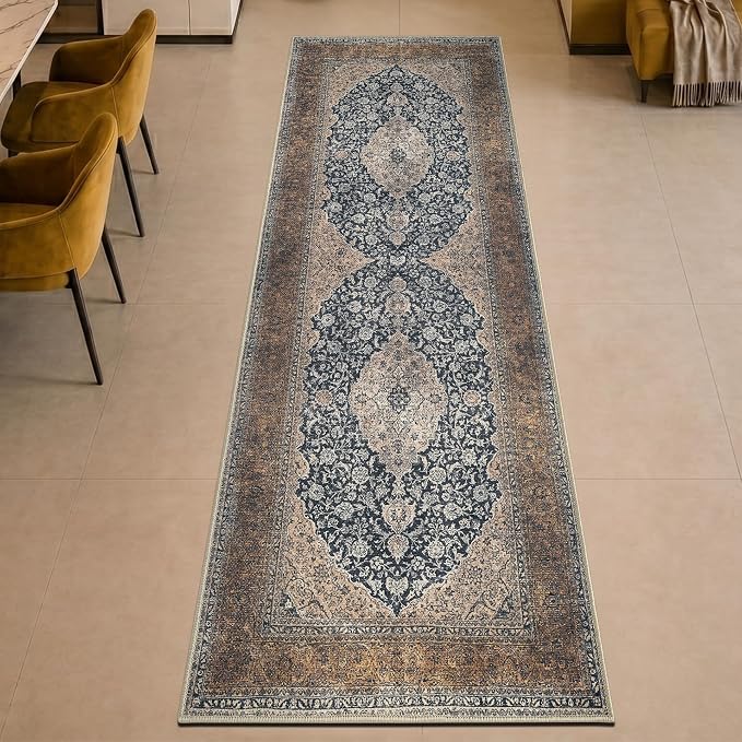 Keen Home Design Vintage Washable Runner Rug, Non-Slip Low Pile, 2x7 | Machine Washable Cotton Chenille, 0.25In Low Pile, Rubber Non-Slip Back; Kitchen, Hallway, Bathroom, Laundry Room