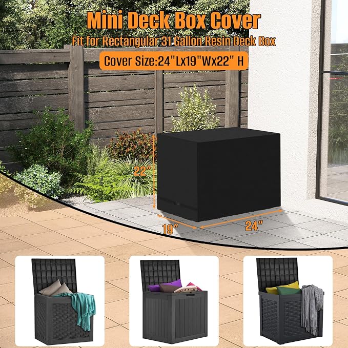 Kovshuiwe 30 Gallon Deck Box Cover Fit for 30 Gallon Resin Deck Box | Waterproof 600D Oxford Fabric, Tear-resistant Storage Box Cover, 24"L x 19"W x 22"H（Only Cover）